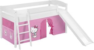 Lilokids 'Ida 4105' Spielbett 90 x 200 cm, Hello Kitty Rosa, Kiefer massiv, mit Rutsche und Vorhang