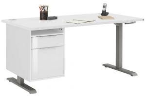 Maja Höhenverstellbarer Schreibtisch 5518 Roheisen natur lackiert - weiß matt
