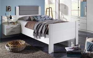 Bett VILLINGEN Komfortbett Bettgestell weiß grau Polster 100x200 cm