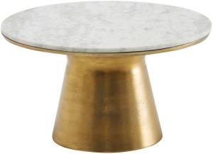 FineBuy Couchtisch Echter Marmor Weiß 60x60x34 cm Sofatisch Metall Gold | Design Wohnzimmertisch Rund | Kleiner Kaffeetisch Modern | Beistelltisch Anstelltisch Wohnzimmer