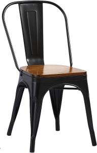 Esszimmerstuhl Metallstuhl stapelbar schwarz matt Sitz Pinienholz LINA 524027