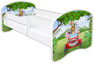Clamaro 'Schlummerland 2021' Kinderbett 80x180 cm, Dschungel Auto, inkl. Lattenrost, Matratze und Rausfallschutz (ohne Schublade)