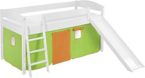 Lilokids 'Ida 4105' Spielbett 90 x 200 cm, Grün Orange, Kiefer massiv, mit Rutsche und Vorhang