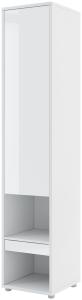 MEBLINI Schrank für Schrankbett Bed Concept - Hochschrank mit Ablagen, Fächern und Schublade - Nachttisch - BC-07 - Weiß Hochglanz/Weiß