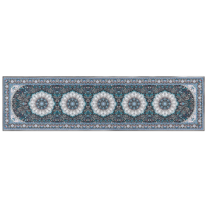 Teppich blau schwarz 80 x 300 cm orientalisches Muster Kurzflor GEDIZ