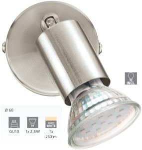 Eglo 92595 Spot BUZZ-LED Stahl nickel-matt GU10 max. 1X2,8W Ø6cm 3000K schwenkbar