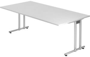 Schreibtisch NS2E C-Fuß 200x100cm Weiß Gestellfarbe: Silber
