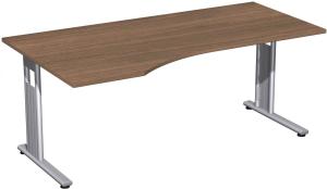 PC-Schreibtisch links, 180x100cm, Nussbaum / Silber