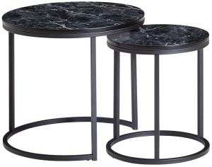 WERAN Beistelltisch 2er Set Schwarz Marmor Optik Couchtisch Tischgestell Metall Wohnzimmertisch