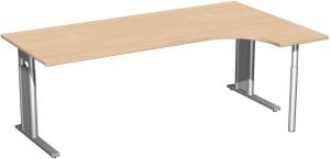 PC-Schreibtisch rechts, höhenverstellbar, 200x120cm, Buche / Silber