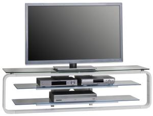 TV Board Pontos, 1380 x 390 x 360 mm, weiß Hochglanz - Klarglas