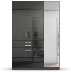 Kleiderschrank HOMBURG grau Hochglanz mit Spiegel 136x54
