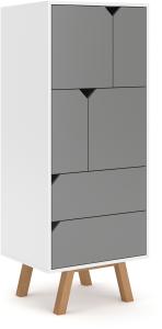 Domando Highboard Treviso M2 Skandinavisch für Wohnzimmer Breite 57cm, mit Buchefüßen, Grifföffnungen, Weiß Matt und Grau Matt