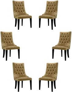 Casa Padrino Luxus Barock Esszimmer Stuhl Set Gold / Schwarz / Silber 54 x 55 x H. 110 cm - Edle Küchen Stühle mit Samtstoff - Barock Stühle 6er Set - Esszimmer Möbel
