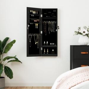 vidaXL Schmuckschrank mit Spiegel Wandmontage Schwarz 30x8,5x90 cm