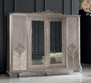 Casa Padrino Luxus Barock Schlafzimmerschrank Silber - Prunkvoller Massivholz Kleiderschrank im Barockstil - Barock Schlafzimmer Möbel