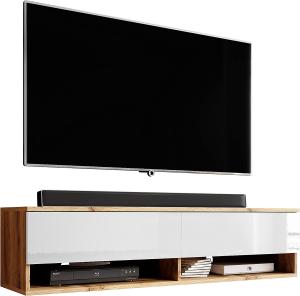 Furnix TV Lowboard Alyx Fernsehschrank Kommode B100 x H34 x T32 cm - ohne LED-Beleuchtung, TV-Schrank Sideboard 2 Fächer mit Tür „Push-Click“, 2 offene Ablagen unten, Wandmontage möglich