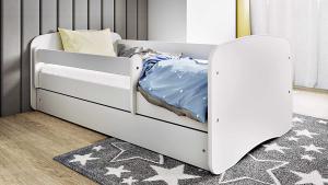 Kocot Kids Kinderbett 80 x 160 cm weiß mit Rausfallschutz, Schublade und Lattenrost