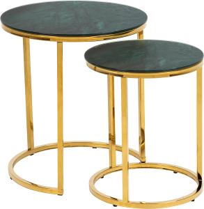 Alisma Einschubtische 2 stk grüner Marmordruck goldenes Chrom Set Tischset Tisch