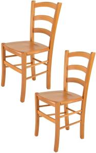 Tommychairs - 2er Set Stühle Venice für Küche und Esszimmer, robuste Struktur aus lackiertem Buchenholz im Farbton Honig und Sitzfläche aus Holz