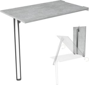 Wandklapptisch mit Tischbein Schreibtisch Tischplatte 80x50 cm in Beton Klapptisch Esstisch Küchentisch für die Wand Stabiler Bartisch Wandtisch Tisch klappbar zur Wandmontage im Büro Küche