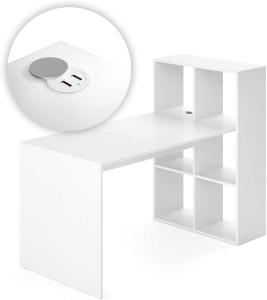 Vicco Schreibtisch Emir Regalkombination Weiß mit USB Ladestation