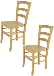 Tommychairs - 2er Set Stühle Venice für Küche und Esszimmer, robuste Struktur aus lackiertem Buchenholz im Farbton Naturfarben und Sitzfläche aus Holz