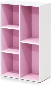 Furinno offenes Bücherregal mit 5 Fächern, holz, Weiß/Rosa, 49. 5 x 23. 9 x 80 cm