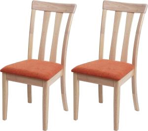 2er-Set Esszimmerstuhl HWC-G46, Küchenstuhl Stuhl, Stoff/Textil Massiv-Holz ~ naturfarbenes Gestell, orange
