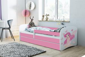 Kocot Kids 'Fee mit Schmetterlingen' Kinderbett 80 x 160 cm Rosa, mit Rausfallschutz, Matratze, Schublade und Lattenrost