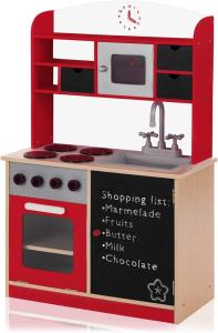 Baby Vivo Kinderküche Spielküche aus Holz Kinderspielküche Küche Holzküche Spielzeugküche mit Tafel - Mila in Rot