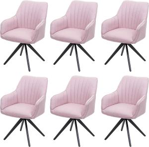 6er-Set Esszimmerstuhl HWC-H73, Küchenstuhl Stuhl Armlehnstuhl, Retro Stahl Stoff/Textil ~ rosa