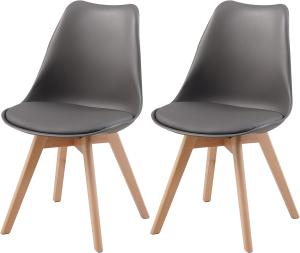 ALBATROS Esszimmerstühle AARHUS 2-er Set, Grau mit Beinen aus Massiv-Holz, Buche, skandinavisches Retro-Design