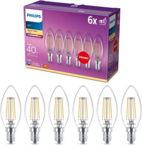 Philips LED-Lampe Classic Candle 4,3W/827 (40W) Clear 6-pack E14