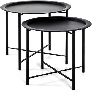 HAKU Möbel 2-Satz Tisch, Stahlrohr, schwarz, H 44/49 x Ø 52/62 cm