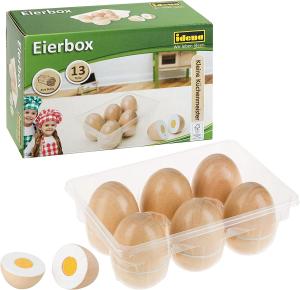Idena 4100103 - Kleine Küchenmeister Eier Set aus Holz, für Spielküche und Kaufmannsladen, ab 3 Jahre, ca. 16 x 11 x 5 cm