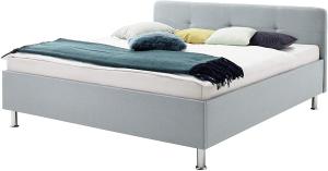 Polsterbett 180x200 cm Modernes Bett, Stoff Eisblau, Füße Chromoptik