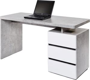 Amazon Marke - Movian Skadar - Schreibtisch mit 3 Schubladen, 140 x 55 x 76 cm, Farbe: Mattweiß/Beton