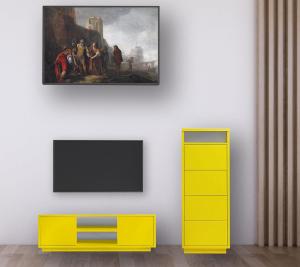 Wohnwand Set modern 2 teilig TV Lowboard, Sideboard für Wohnzimmer oder Kinderzimmer Gelb