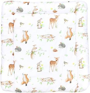 TupTam Baby Wickeltischauflage mit Baumwollbezug Gemustert, Farbe: Waldtiere/Igel/Reh/Fuchs/Kaninchen/Beige, Größe: 70 x 70 cm