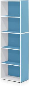 Furinno offenes Bücherregal mit 5 Fächern, holz, Weiß/Hellblau, 40. 1 x 23. 9 x 132. 1 cm