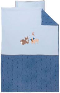 Nattou Bettwäsche-Set mit Wendemotiv Hund und Waschbär, Bettdeckenbezug 100 x 140 cm, Kissenbezug 40 x 60 cm, Jim und Bob, Blau, 333368