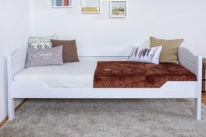 Einzelbett / Gästebett \"Easy Premium Line\" K1/s Voll, 90 x 200 cm Buche Vollholz massiv weiß lackiert