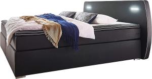 Atlantic Home Collection REX180-LED04 Boxspringbett inklusive LED Beleuchtung und Topper, Schwarz, 180 x 200 cm