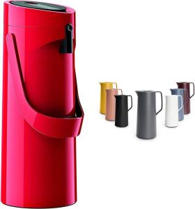 Emsa 515708 Ponza Pump-Isolierkanne, Thermosflasche, 1,9l Füllvolumen,rot, 17 x 16. 5 x 39 cm & N41701 Motiva Isolierkanne | 1 Liter | Quick-Press-Verschluss | 12h heiß, 24h kalt Anthrazit
