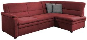 Cavadore Ecksofa Pisoo mit Ottomane rechts L-sofa, mit Federkern im klassischen Design, 245 x 89 x 161, Flachgewebe Rot (Bordeaux)