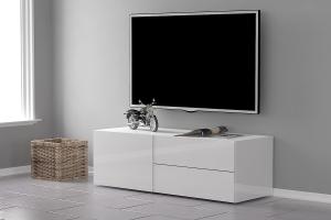 TV-Board >Mercogliano< in Weiß Hochglanz - 110x35. 2x40cm (BxHxT)