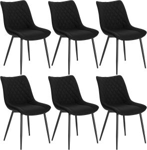 WOLTU® Esszimmerstühle BH208sz-6 6er Set Küchenstuhl Polsterstuhl Wohnzimmerstuhl Sessel mit Rückenlehne, Sitzfläche aus Leinen, Metallbeine, Schwarz