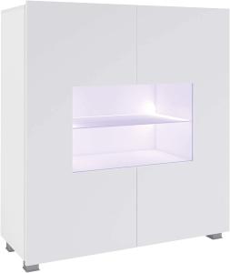 Mirjan24 Kommode Calabrini mit 2 Türen, Sideboard, Anrichte, 100x107x35 cm, Highboard, Mehrzweckschrank, Wohnzimmer (Weiß/Weiß Hochglanz, mit weißer LED Beleuchtung)