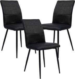 Moderne Esszimmerstühle in Lederoptik - bequeme Stühle mit abgesteppter Vorderseite und bezogener Rückseite - gepolsterte Küchenstühle mit gebogener Rückenlehne für mehr Sitzkomfort Schwarz 3 St.